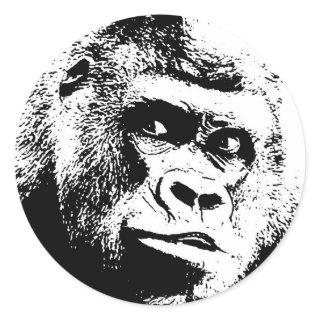 Black White Pop Art Gorilla Classic Round Sticker