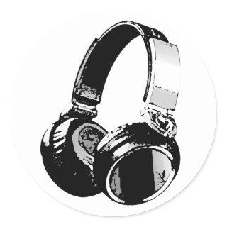 Black & White Pop Art Headphone Classic Round Sticker