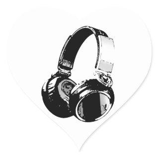 Black & White Pop Art Headphone Heart Sticker