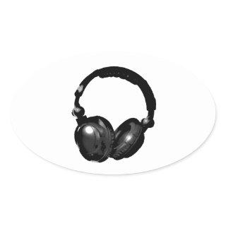 Black & White Pop Art Headphone Oval Sticker