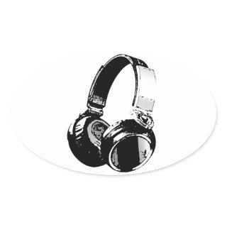 Black & White Pop Art Headphone Oval Sticker