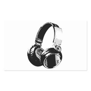 Black & White Pop Art Headphone Rectangular Sticker