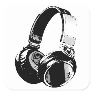 Black & White Pop Art Headphone Square Sticker