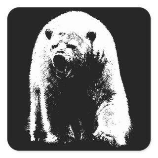 Black & White Pop Art Polar Bear Square Sticker