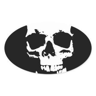 Black & White Pop Art Skull Oval Sticker