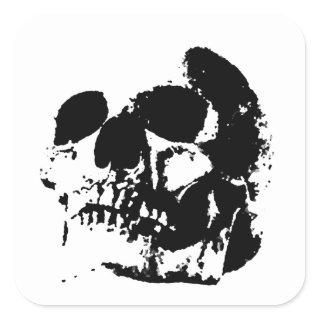Black & White Pop Art Skull Square Sticker