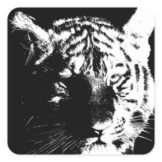 Black & White Pop Art Tiger Square Sticker