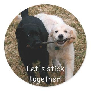 Black & white puppies "stick together" stickers