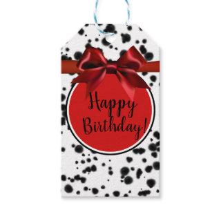 Black White Red Dalmatian Spots Birthday Party Gift Tags