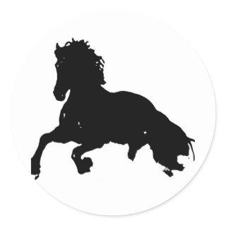 Black White Running Horse Silhouette Classic Round Sticker