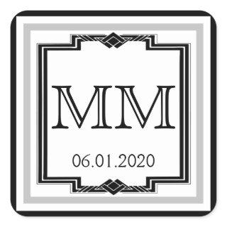 Black White Silver Art Deco Frame Monogram Sticker