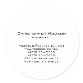 Black White Simple Plain Architect Classic Round Sticker