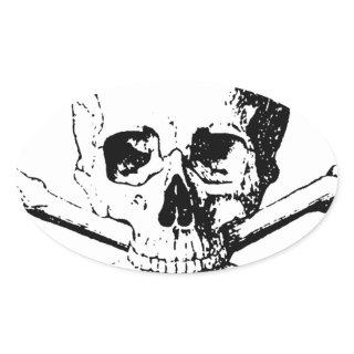 Black & White Skull & the Bones Oval Sticker