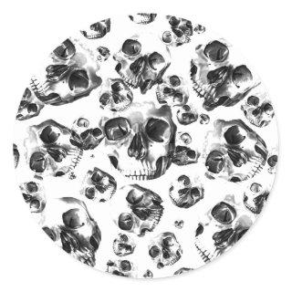 Black & White Skulls Skeleton Skull Art Pattern Classic Round Sticker
