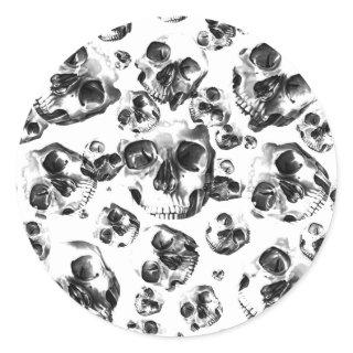 Black & White Skulls Skeleton Skull Art Pattern Classic Round Sticker