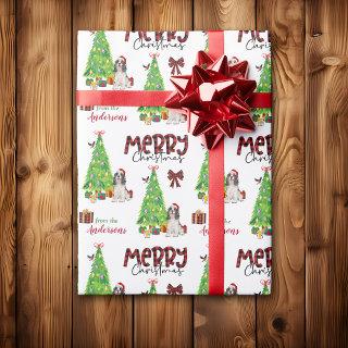 Black White Spaniel, Bird and Christmas Tree