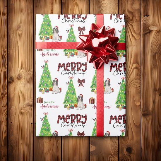Black White Spaniel, Bird and Christmas Tree