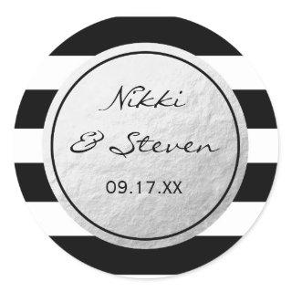 Black & White Striped Silver Foil Sticker Label