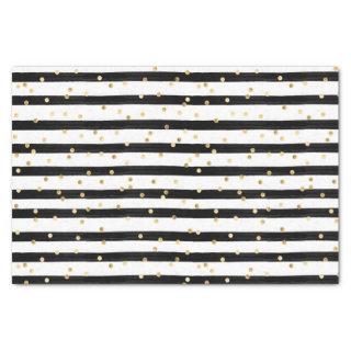 Black White Stripes Gold Polka Dots Tissue Paper