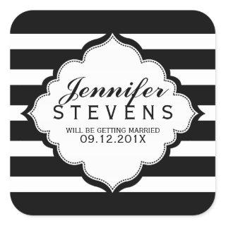 Black & White Stripes Pattern Wedding  Sticker