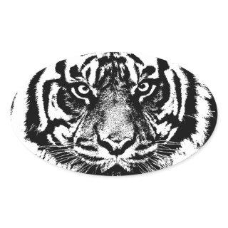 Black White Sumatran Borneo Tiger Eye Artwork Oval Sticker