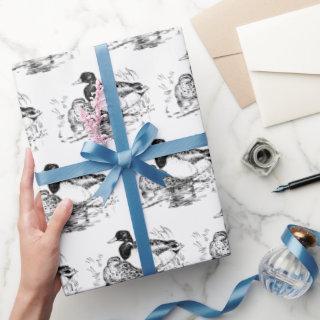 Black white vintage ducks party wrap