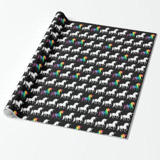 Black & White Watercolor Rainbow Unicorn Pattern