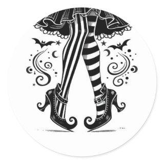 Black & White Witch Legs Whimsical Halloween Party Classic Round Sticker