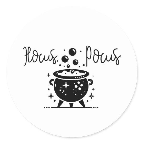 Black & White Witchy Cauldron Halloween Party Classic Round Sticker