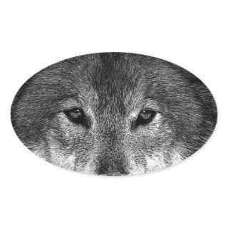 Black & White Wolf Artwork Oval Sticker