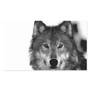 Black & White Wolf Artwork Rectangular Sticker