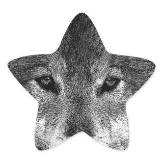 Black & White Wolf Artwork Star Sticker