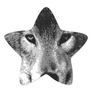 Black & White Wolf Eyes Star Sticker