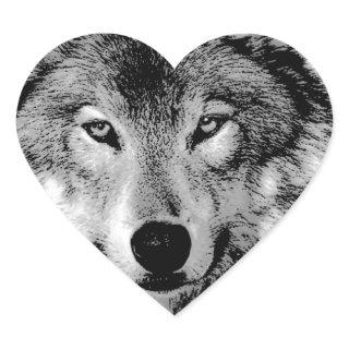 Black & White Wolf Heart Sticker