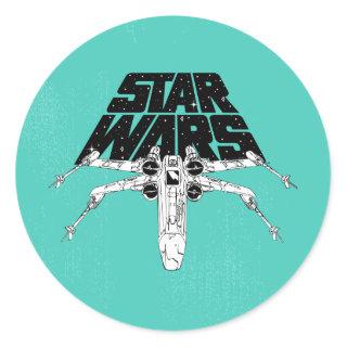 Black & White X-Wing Star Wars Space Logo Classic Round Sticker