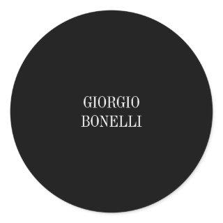 Black White Your Name Minimalist Personal Modern Classic Round Sticker