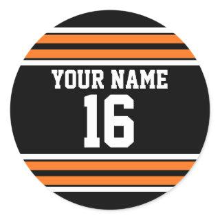 Black with Orange White Stripes Team Jersey Classic Round Sticker