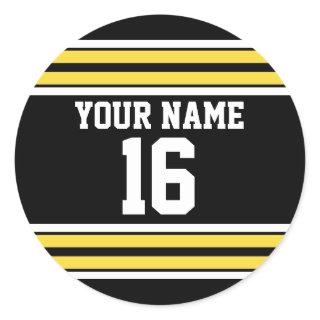 Black with Yellow White Stripes Team Jersey Classic Round Sticker