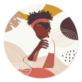 Black Woman Illustration Art, Portrait Print Classic Round Sticker