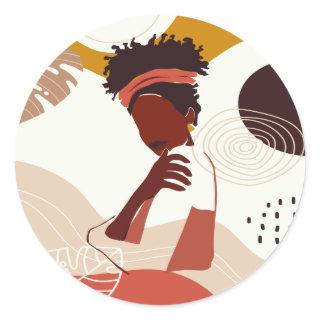 Black Woman Illustration Art, Portrait Print Classic Round Sticker