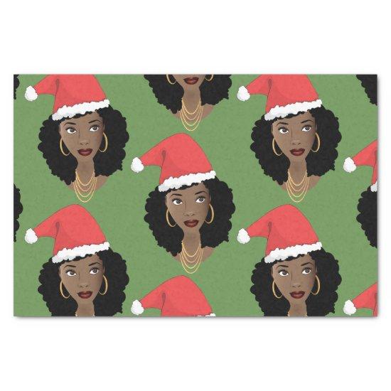 Black Women, Christmas Red Santa Hats, Green Tissue Paper