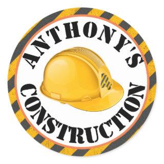 Black & Yellow Construction Hard Hat 4th Birthday Classic Round Sticker