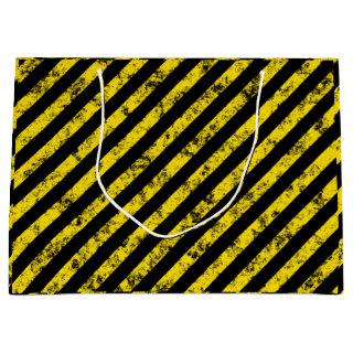 Black Yellow Grunge Caution Tape Stripes Pattern Large Gift Bag