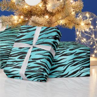 Black Zebra Stripes Animal Print on Turquoise