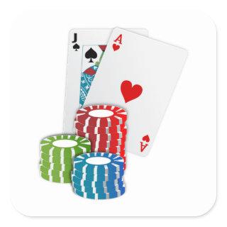 Blackjack with Poker Chips Square Sticker