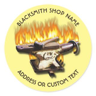 Blacksmith Shop With Anvil And Hammer In Fire Classic Round Sticker