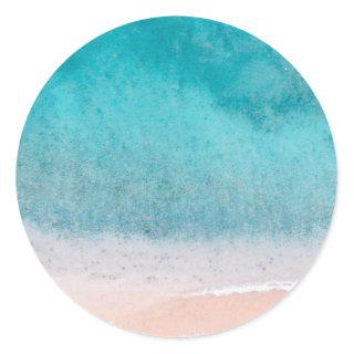 Blank Template Beach Sand Blue Sea Seaside Classic Round Sticker