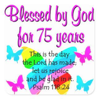 BLESSED BUTTERFLY 75TH BIRTHDAY DESIGN SQUARE STICKER