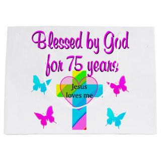 BLESSED BY GOD FOR 75 YEARS PERSONALIZED DESIGN LARGE GIFT BAG