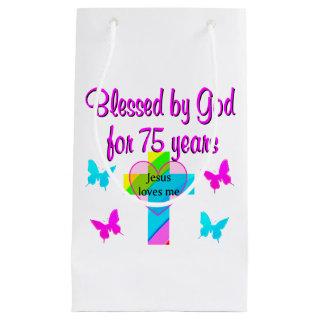 BLESSED BY GOD FOR 75 YEARS PERSONALIZED DESIGN SMALL GIFT BAG